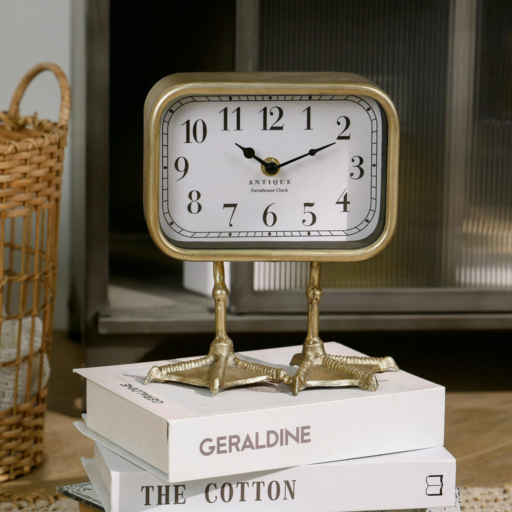 Vintage Table Top Clock, Cute Duck Paw Silent Shelf Desk Clock Battery Operated, Home Decor, Mantel, Bedroom
