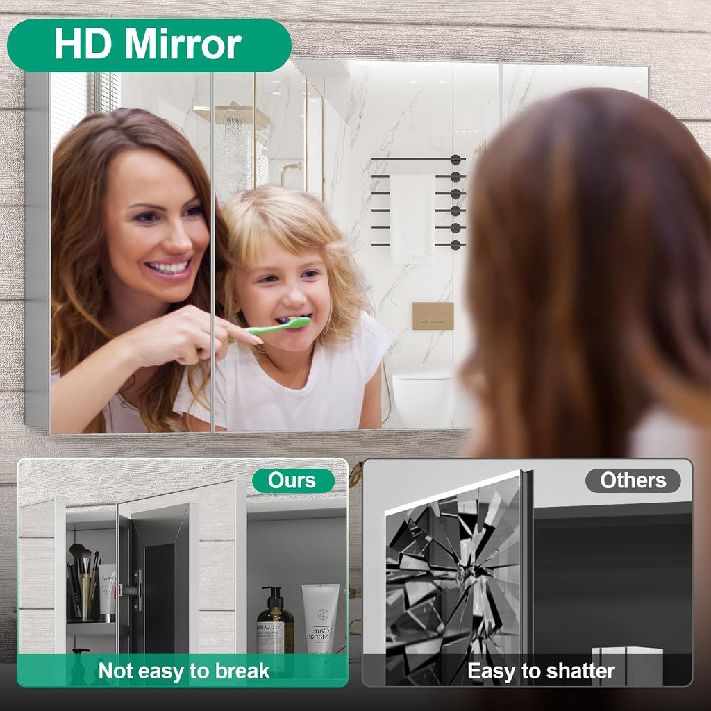 40 x 28 Farmhouse Medicine Cabinet, Tempered Frameless Bathroom Mirror with Storage, Silver Recessed or Surface Mount
