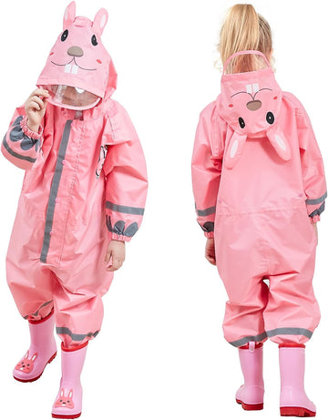 Toddler Rain Suit, Kids Muddy Play Buddies One Piece Hoodie Rain Jacket Coat Poncho Gear Coverall Baby Girl Boy