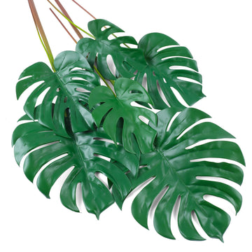 6pcs Artificial Monstera Leaves with Long Stem, Fake Tropical Palm Leaves for Hawaiian Luau Jungle Party Home Wedding