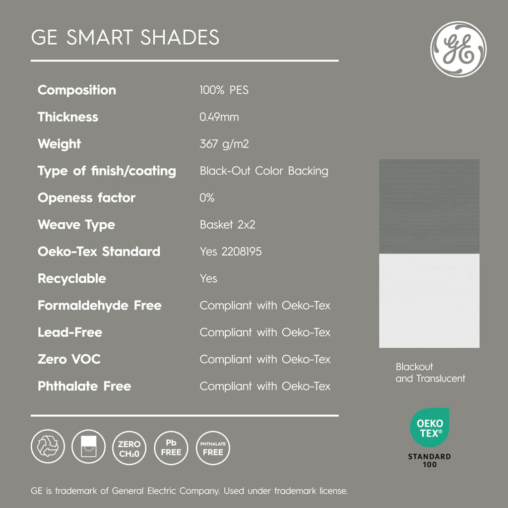 GE Smart Shades Motorized Roller Shade, Translucent Grey, 36 in, Black