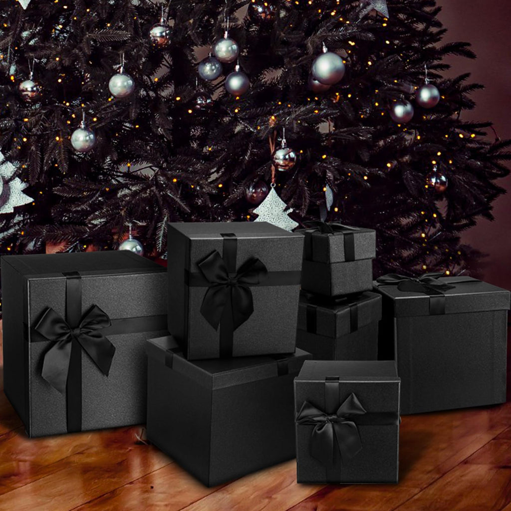 10 Pcs Xmas Gift Box with Lid Bow, Black, 10 Size