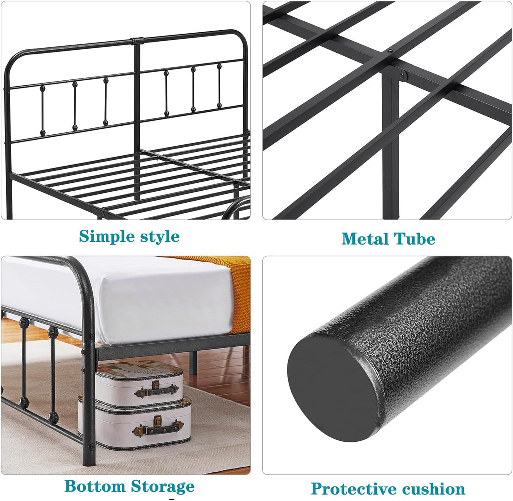 King Size Victorian Style Metal Bed Frame with Headboard Classic Metal Platform Bed Frame Mattress Foundation with