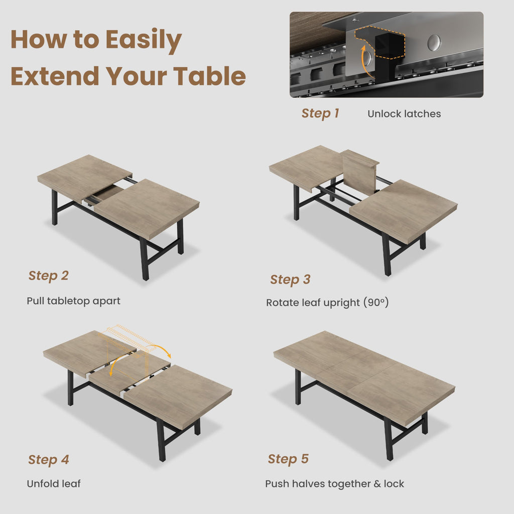 63-83" Extendable Kitchen Table, Butterfly Dining Table, Grey
