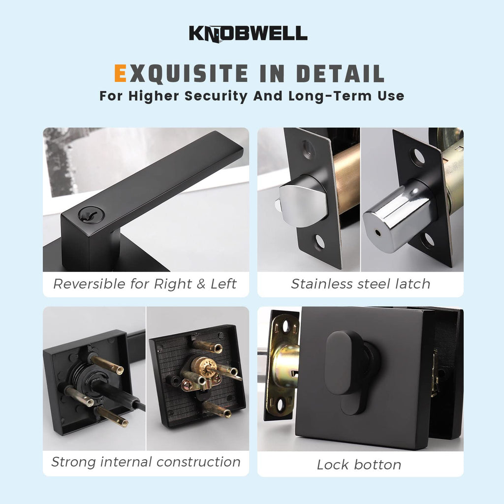 3 Pack Entry Lever Door Handle and Single Cylinder Deadbolt Lock, Heavy Duty Exterior Door Lock Set with Deadbolt