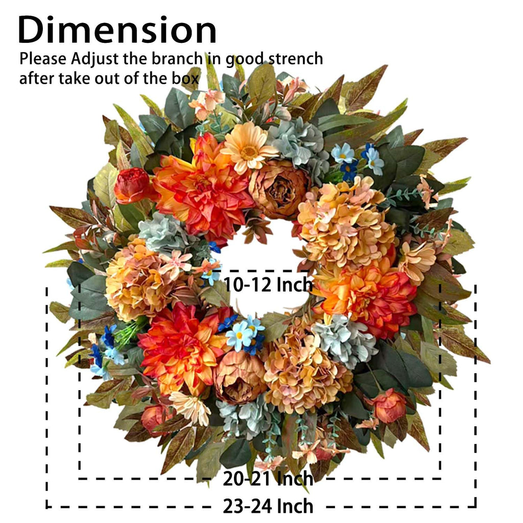 24 Inch Fall Hydrangea Peony Wreath Front Door Wreath