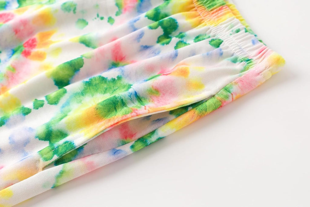 Big Girls Pajamas 2PCS Set Soft Cartoon Short Sleeve with Tie Dye Pants Sleepwear Teens PJS Clothes