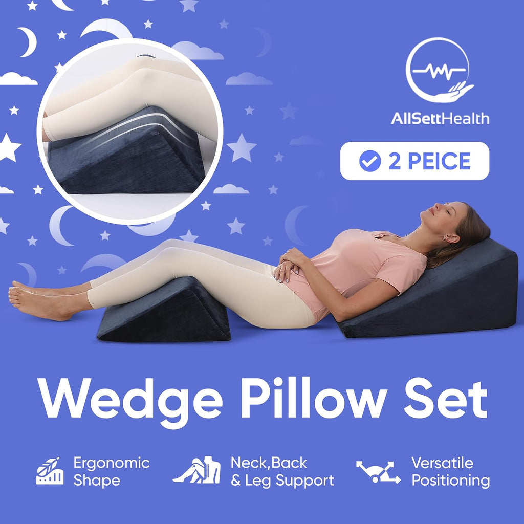 Health Bed Wedge Pillow - 2 Separate Memory Foam Incline Cushions, System for Legs, Knees and Back Support Pillow
