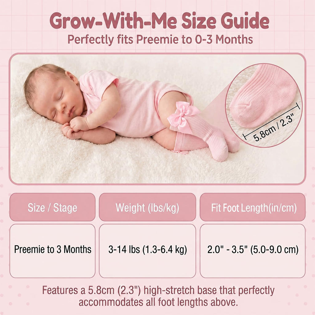 6 Pairs Preemie Knee High Socks with Bows Newborn