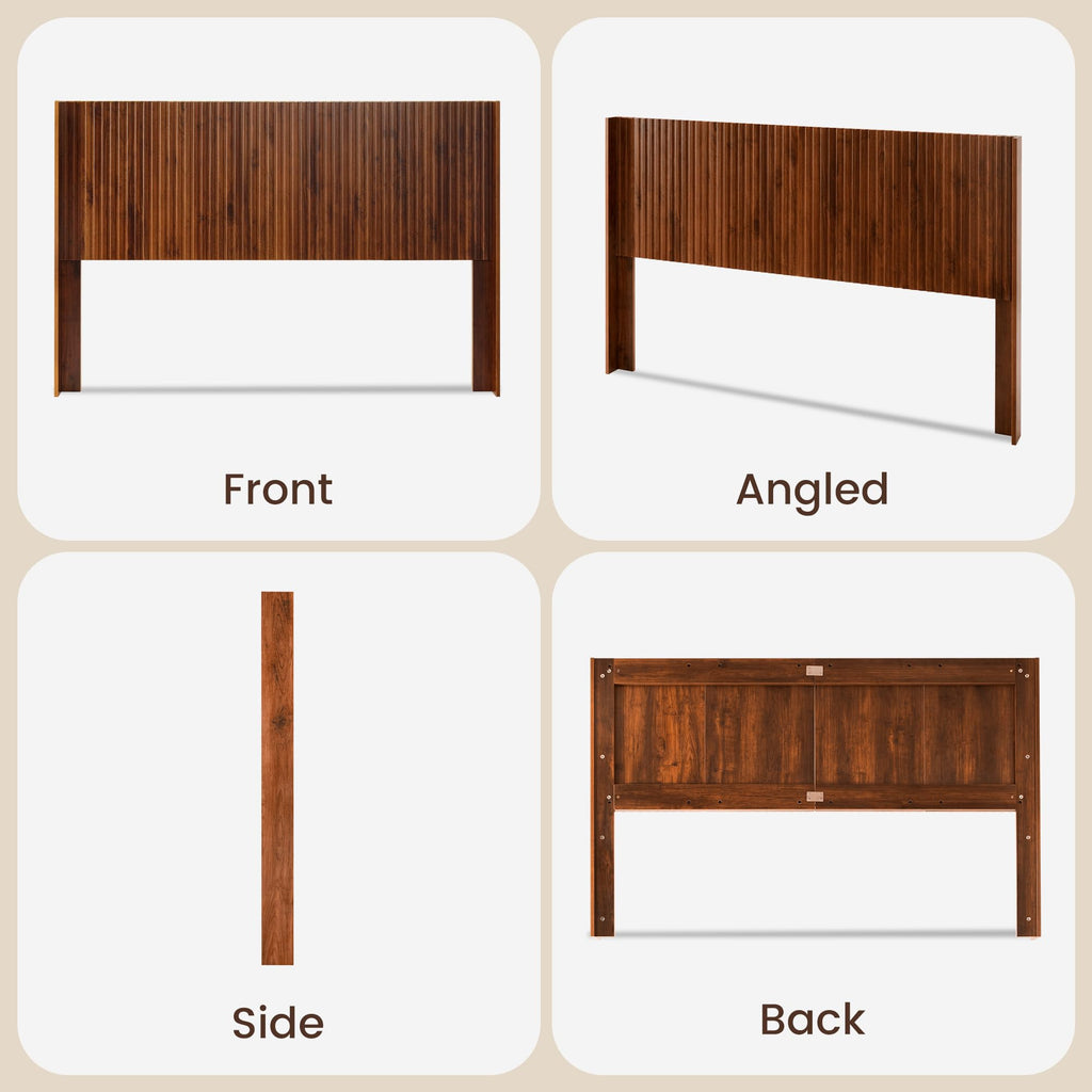 Queen Size Fluted Headboard Only, 64" Walnut Wall Mount