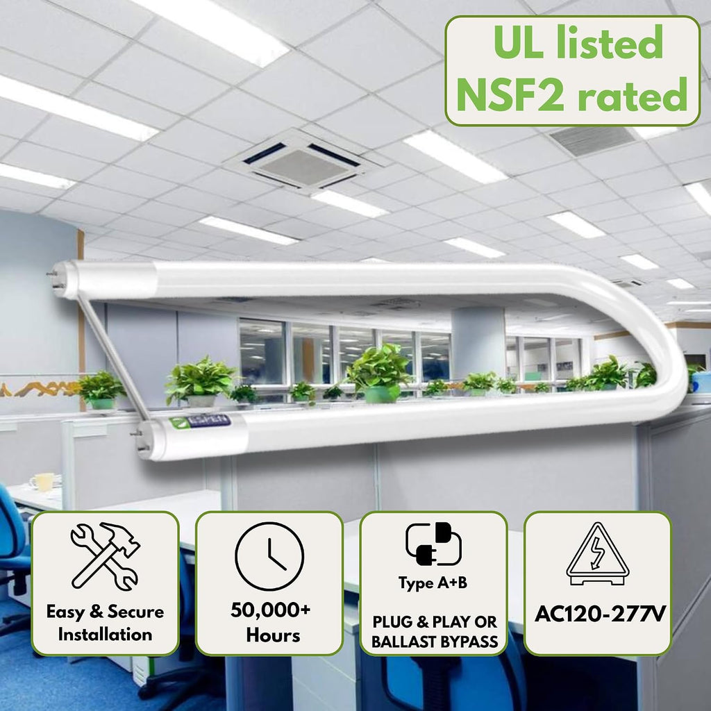24 Pack U-Bent LED T8 Type A+B Tube, Plug & Play or Ballast Bypass, 13W, 1800lm, 3500K/4000K/5000K, G13 Base, 24"