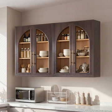 Bathroom Wall Cabinet Set 2, 23.5×31.4'' Storage Cabinet, Arched Cabinet Wall Mount with Adjustable Shelf & Glass