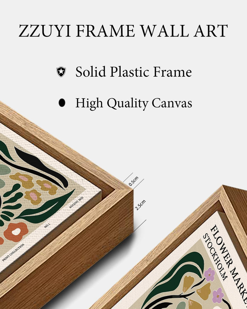 Framed Flower Market Wall Art,Green Vintage Botanical Canvas Wall Decor Paintings,Boho Floral Posters Prints Pictures