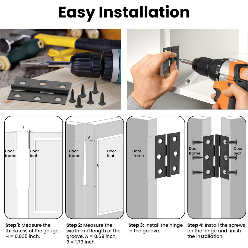 16Pcs 2.5 Inch Door Hinge, Stainless Steel Folding Butt Hinges