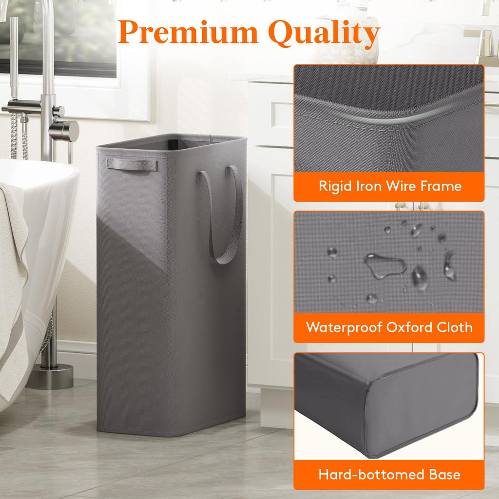 2 Pack Slim Laundry Hamper with Handles, 65L, Grey