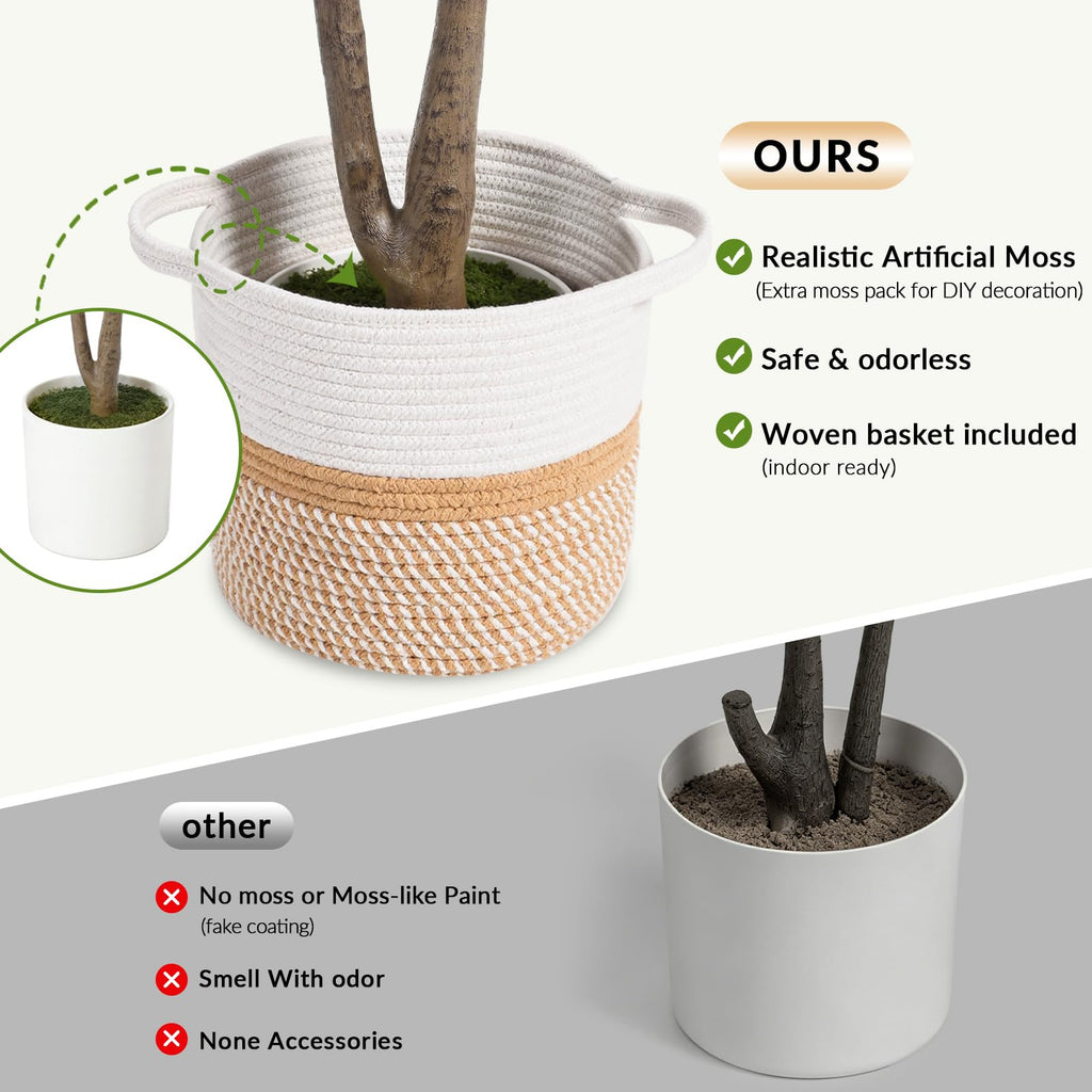 7FT Olive Trees Artificial Indoor with Planter&Basket, Tall Faux Olive Tree