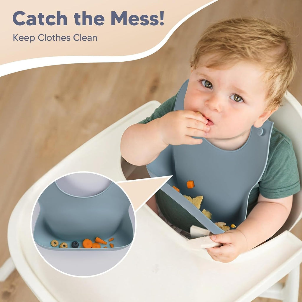Suction Plates and Bowls Set - 100% Food Grade Silicone Toddler Feeding Supplies for BLW | Stay-Put Divided Dish