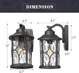 Modern Outdoor Wall Lights, 12 Inch Exterior Wall Lantern, Cast Aluminum with Water Ripple Glass, Black Finish