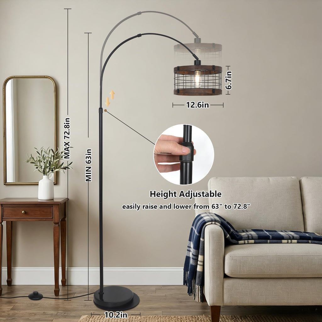 Inspired Arco Style Arc Floor Lamps with Remote and Dimmable LED Bulb, Vintage Wood Floor Lamp, Farmhouse Standing Lamp for Corner