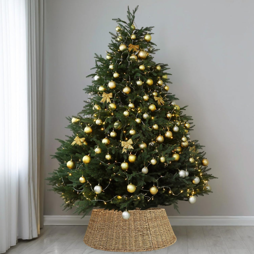 Rattan Christmas Tree Collar Basket - Rustic Handcrafted Tree Ring
