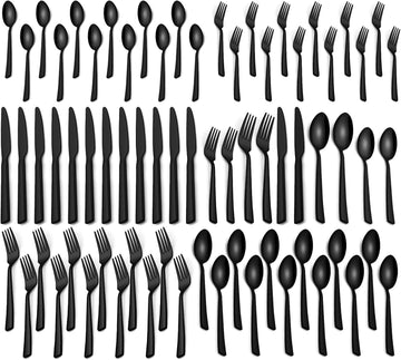 60 Pieces Black Silverware Set, Premium Stainless Steel Flatware Set for 12