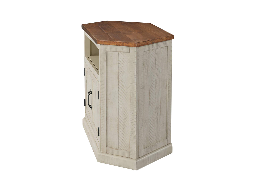 Rustic Corner Solid Wood TV Stand, White and Honey