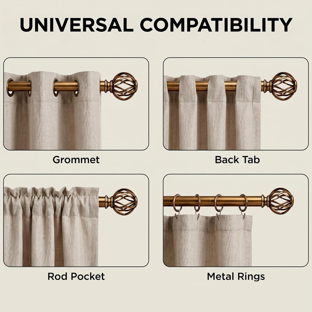 Brass Curtain Rods for Windows 18 to 86 inch, 1 Inch Adjustable Curtain Rod, Heavy Duty Window Curtains Rod for