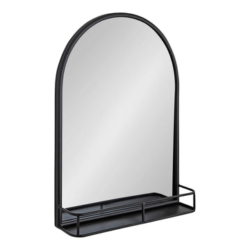 Estero Modern Farmhouse Arched Mirror with Shelf, 20 x 28, Black, Chic Rustic-Inspired Mirror for Wall