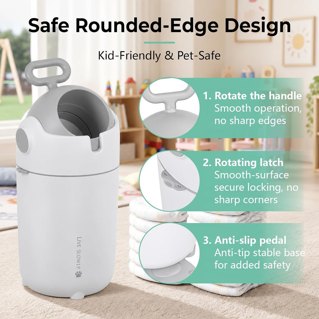 Odor‐Locking Diaper Pail, Baby Durable Diaper Trash Can