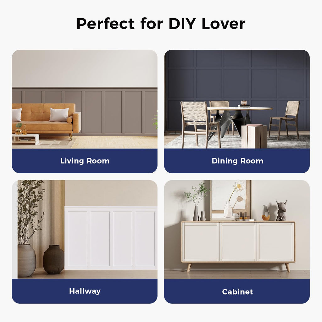 20 Pcs Paintable Board and Batten Wainscoting Kit with 4 Pcs Strips