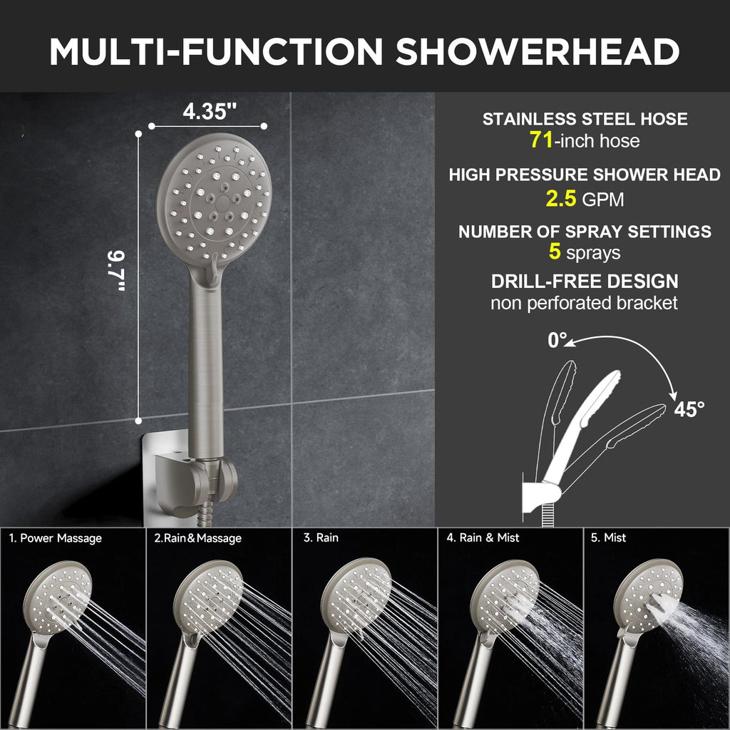 Brushed Nickel 11.8" Shower Head with Handheld,Stain Resistant Finish