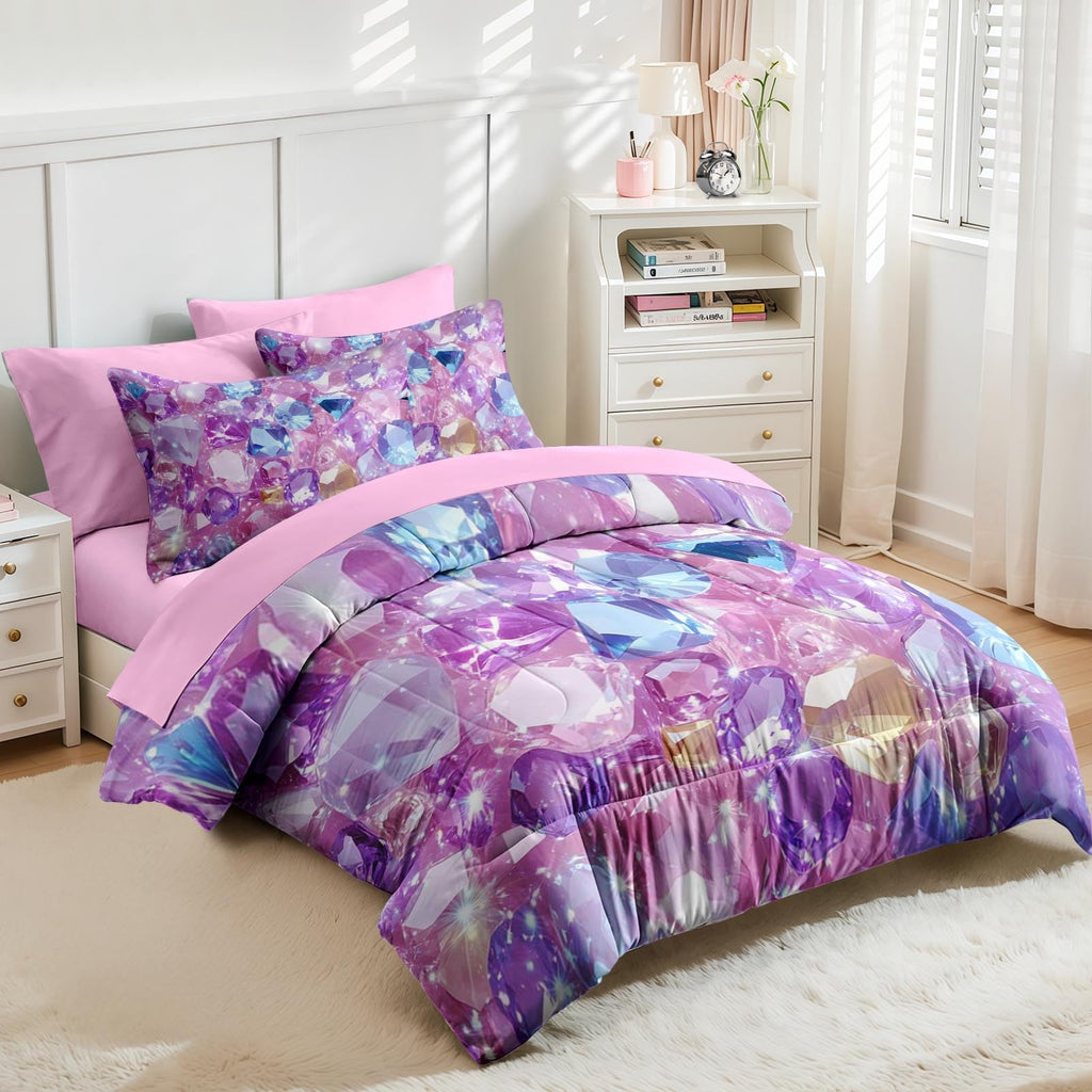 Twin Comforter Set with Sheets, 5 Pieces Crystal Pink Bedding