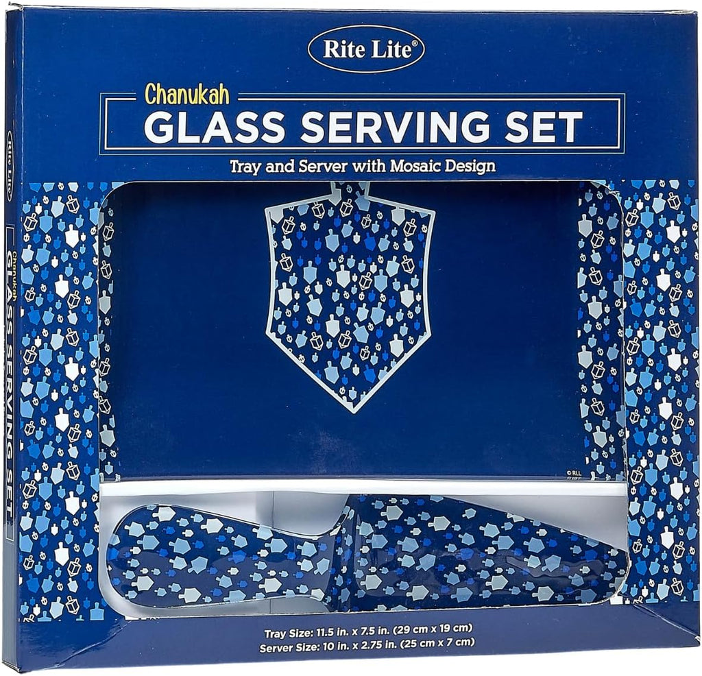 Hanukkah Glass Tray & Server Gift Set by | Elegant Jewish Holiday Party Favors Hostess Gifts Chanukah Mosaic Design