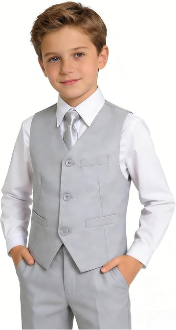 Boys Formal Suits Slim Fit Vest Pant Set for Kids Wedding Tuxedo