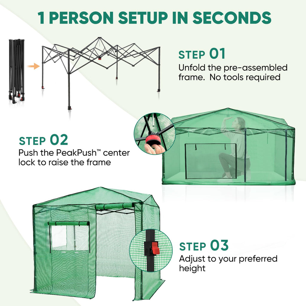 6x8 Easy Setup Pop Up Greenhouse, Side Door Design, Clear/Green