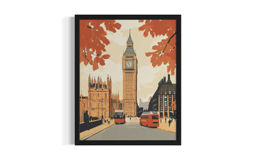 Big Ben London Wall Print Poster, Retro Vintage Landscape Landmarks Painting Artwork 224 (Big Ben London, 24 x 36