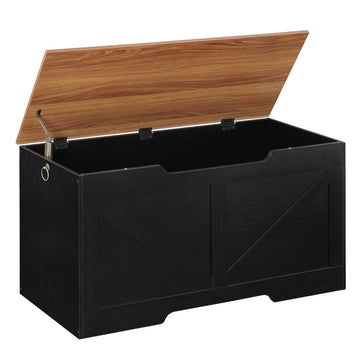 Storage Bench, 39.4" Retro Wooden Storage Chest with U-Shaped Cut-Out Pull, Safety Hinge, Supports 330 lb and Easy