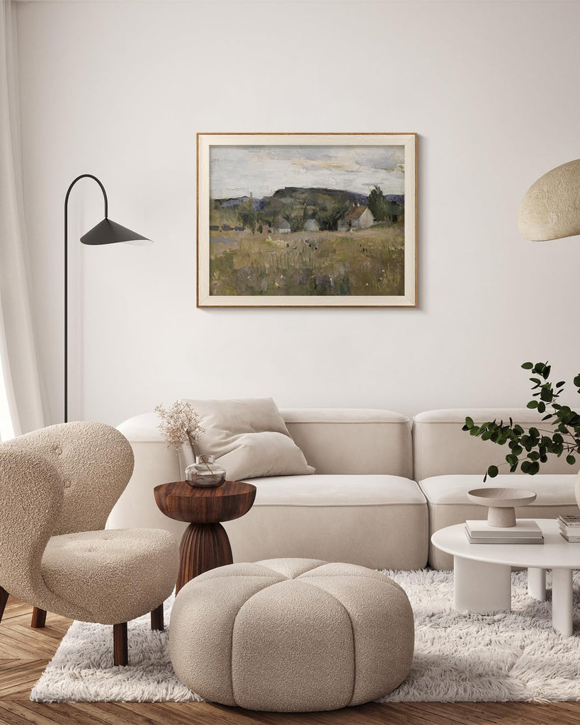 Framed Canvas Wall Art Prints, Framed Canvas Art Wall Decor, Abstract Serene Countryside Scene Wall Prints, Mid
