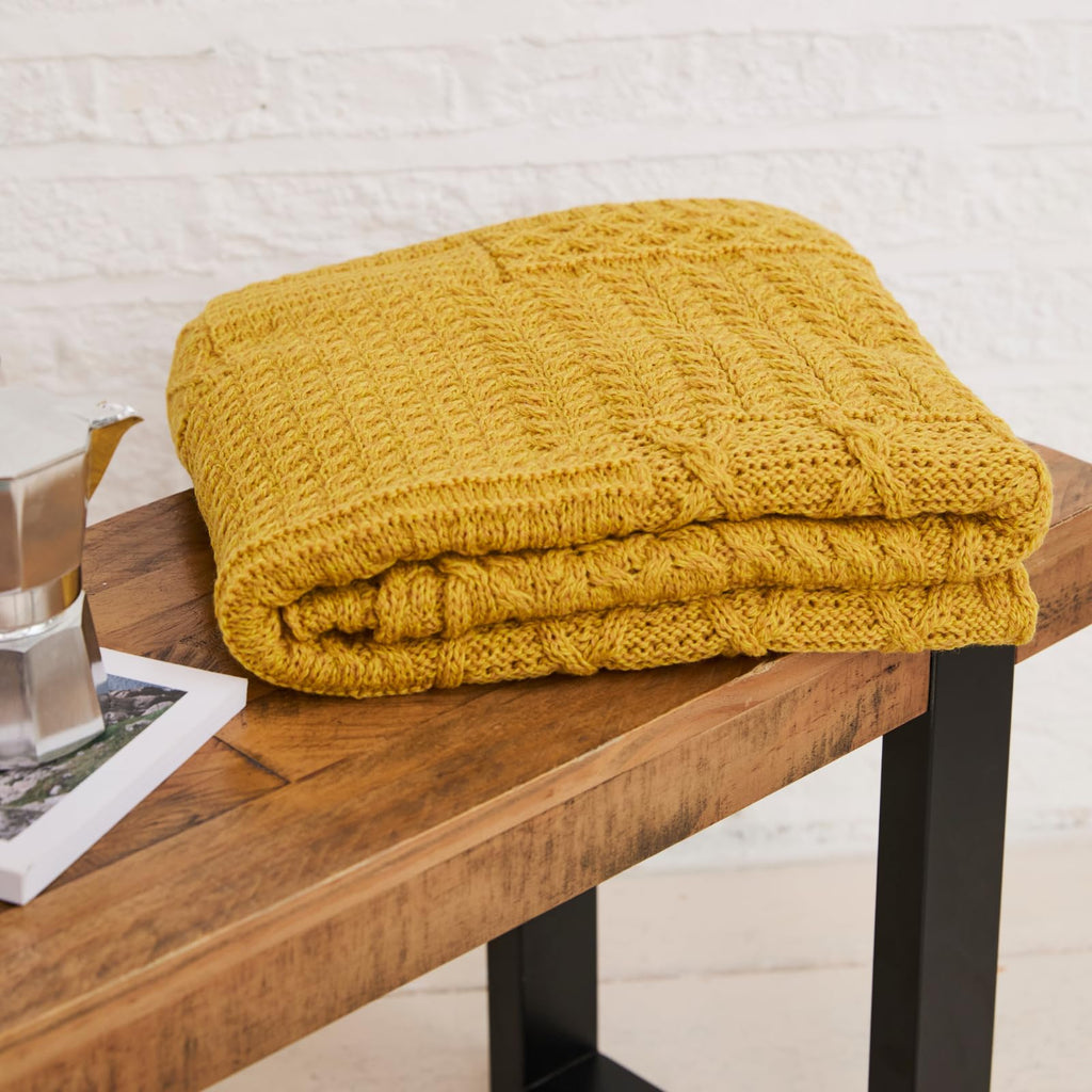 Woollen Mills Patchwork Cable Knit Throw Blanket, Made in Ireland