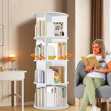 4 Tier Rotating Bookshelf Tower, Spinning Bookshelf, Revolving 360° Bookcase Storage Round Carousel