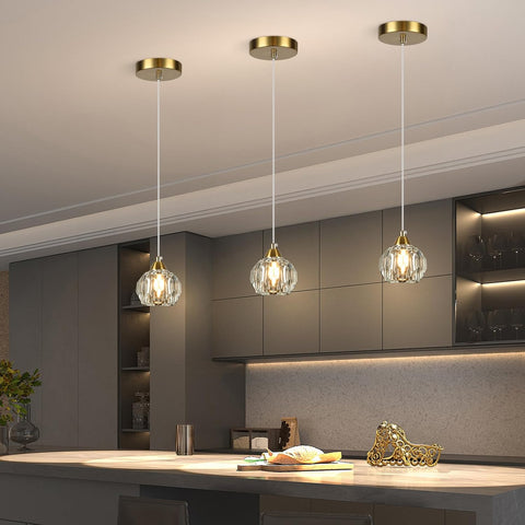 Crystal Chandeliers for Dining Room Lights Fixture Over Table, 3 Pack Gold Modern Pendant Light Fixture_Crystal Pendant Lighting for Kitchen Island Bathroom Bar A116-B0DSVHB6TV