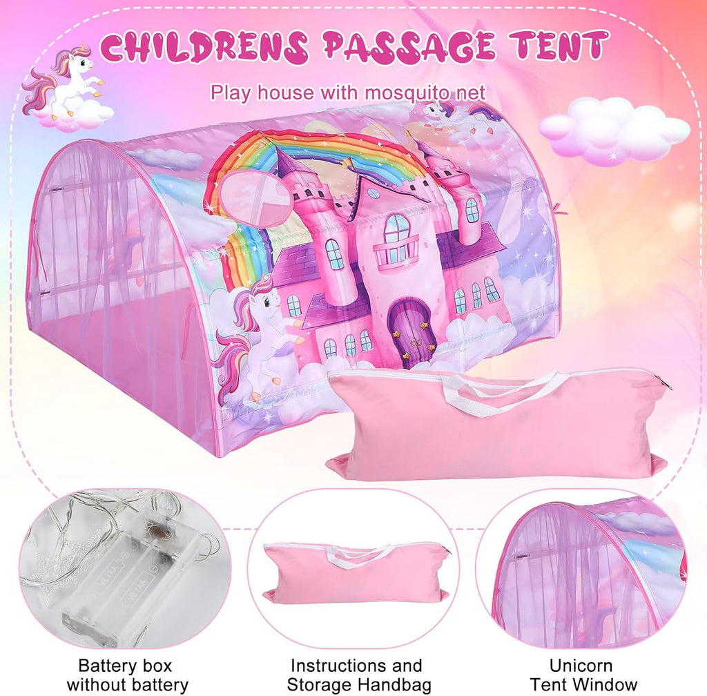 Unicorn Bed Tent Kids Twin Tent Reading Corner Castle Playhouse