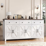71" Large Sideboard Buffet Cabinet with Storage, Modern Farmhouse Coffee Bar with 3 Drawers and 6 Barn Doors