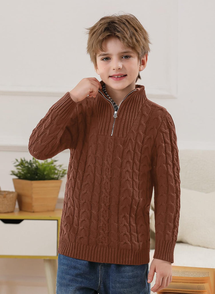 Boys Winter Cable Knit Sweater Quarter Zip Cute Turtleneck Pullover