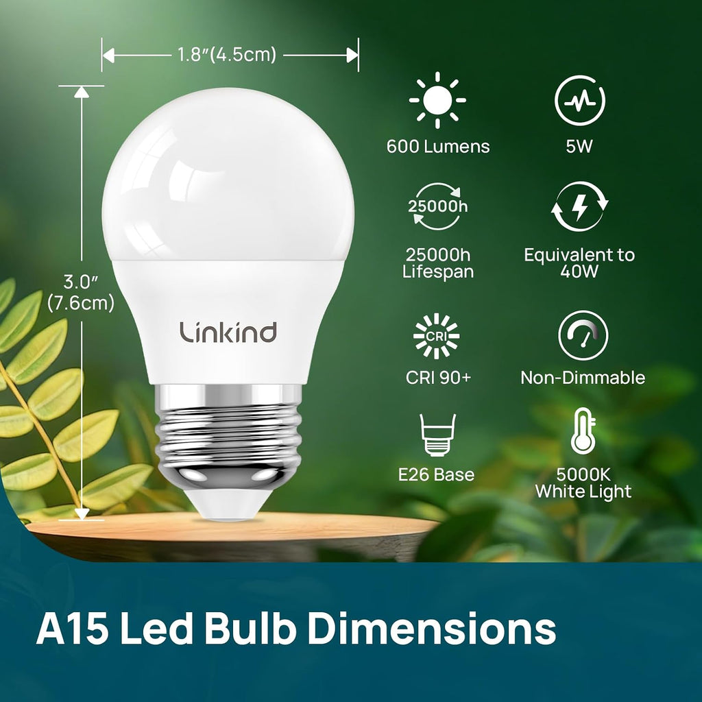 Led Refrigerator Light Bulbs, A15 Fridge Light Bulbs 40 Watts Equivalent Waterproof, 600LM Appliance Light Bulb 120V