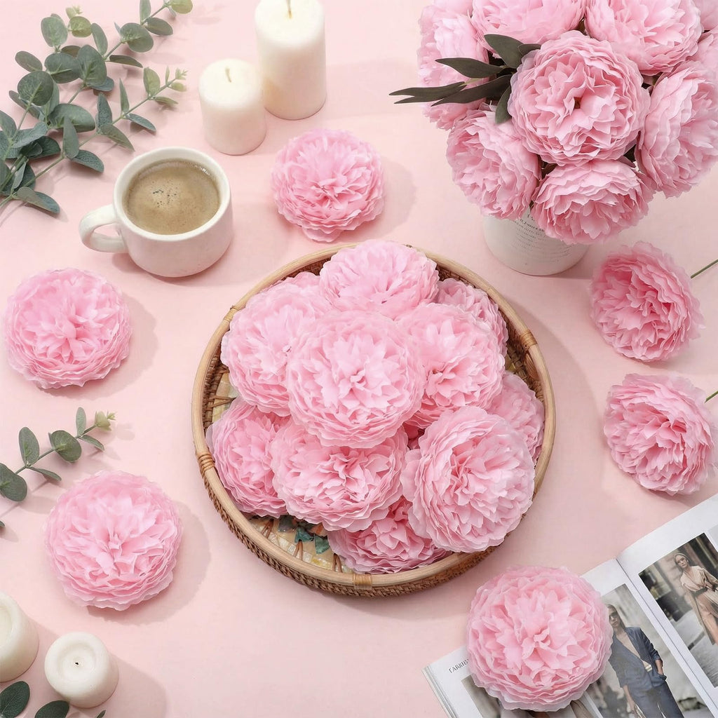 50 Pcs Flowers Artificial Peony Rose Heads for Wedding, Pink