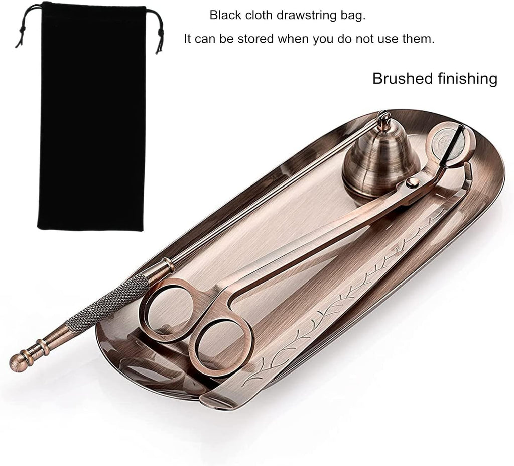 4 in 1 Candle Wick Trimmer Set Red Bronze Candle Accessory Set with Tray Candle Snuffer Wick Cutter Candle Care Tools