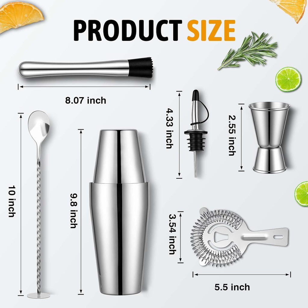 Cocktail Shaker Set, Boston Shakers, Bartending Drink Shaker Kit - Set of 14