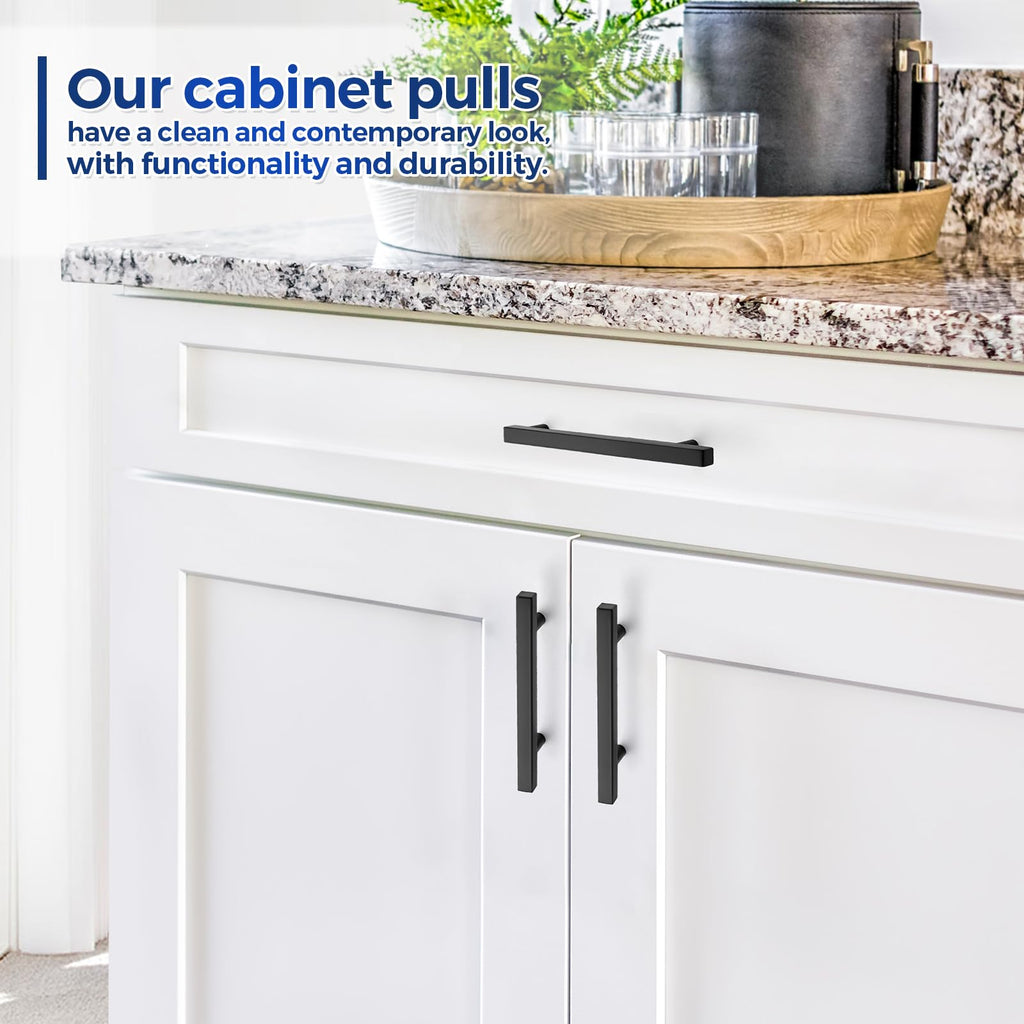 Matte Black Pulls Cabinet Square Handles 3-3/4 Inch 30 Pack
