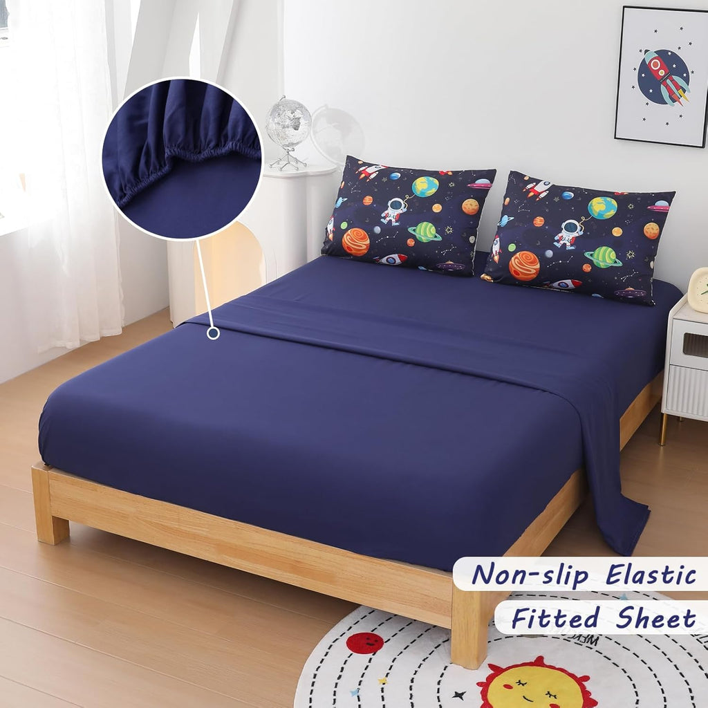 Boys Full Bedding Set Space Bedding - 5 Piece Comforter Set Full, Rocket and Planet Galaxy Comforter for All-Season